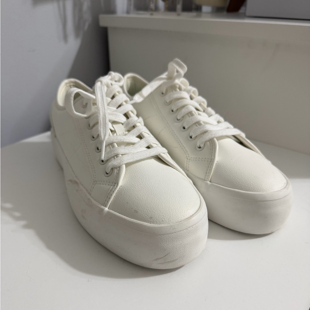 Women's Cream Lace-Up Platform Sneakers